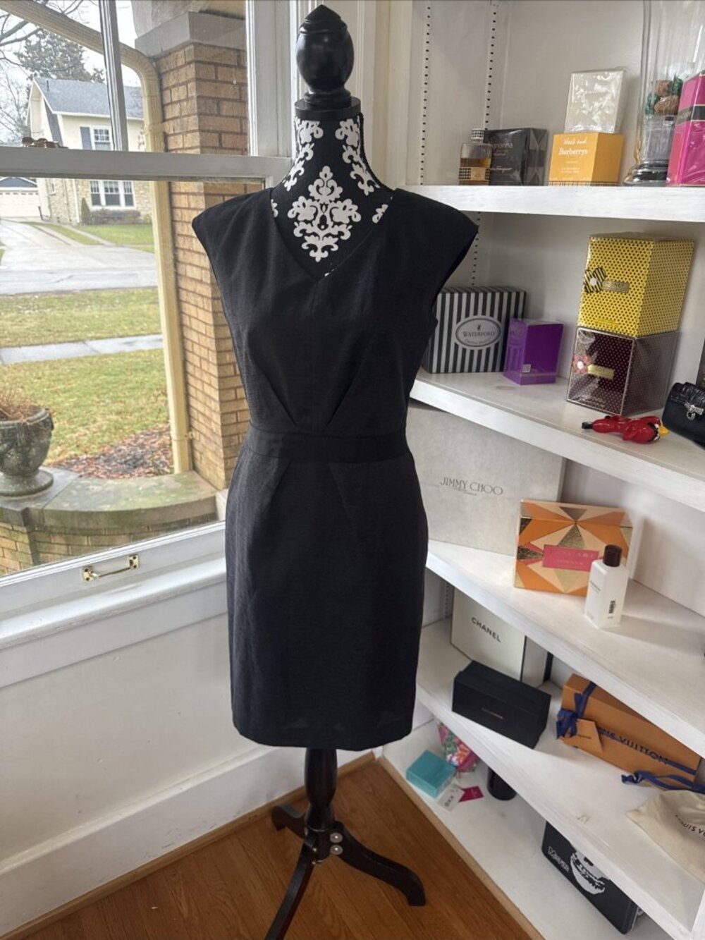 Brooks Brothers Sleeveless Grey Black Sheath 4 Italian High-End Dress Lined
